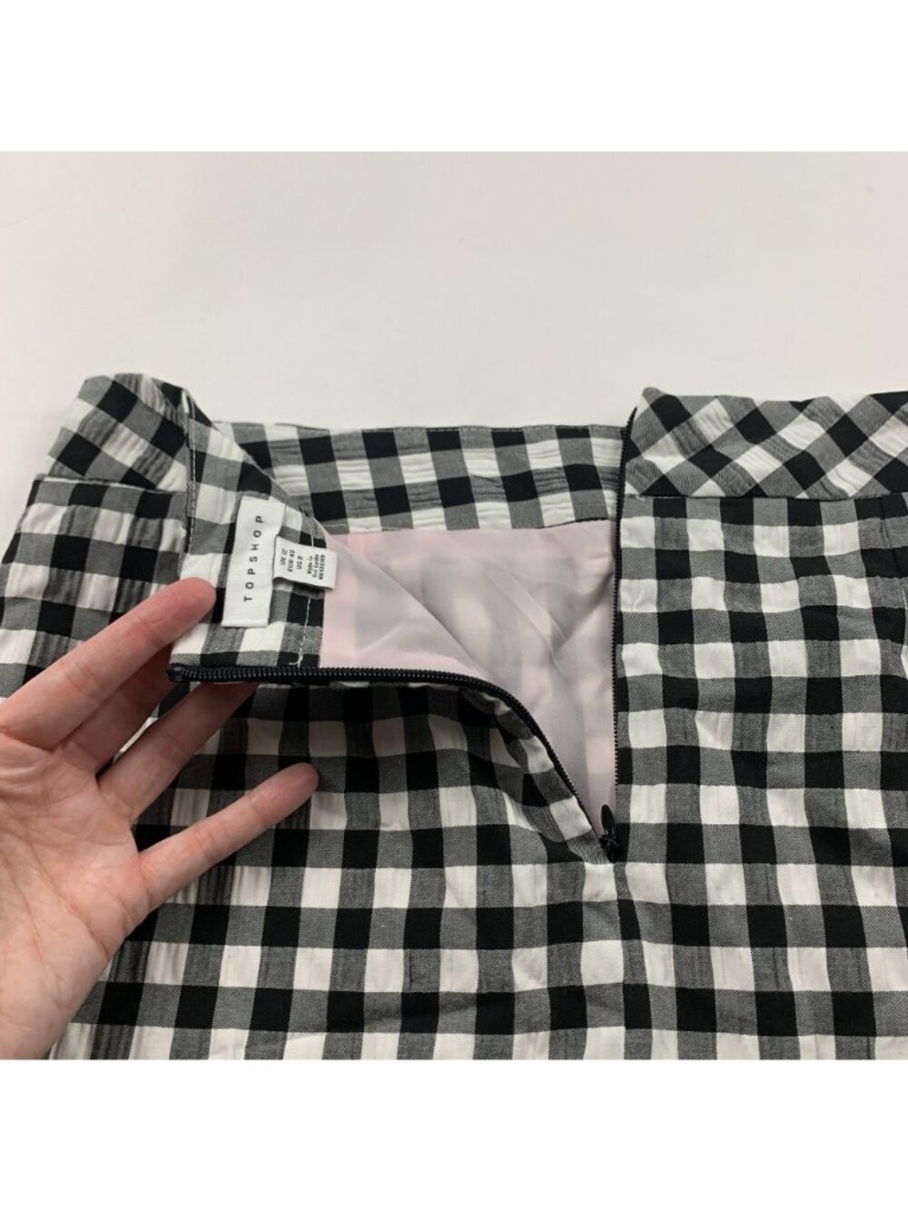 Topshop Black White Gingham Checkered Mini Skirt 8 - Picture 7 of 7